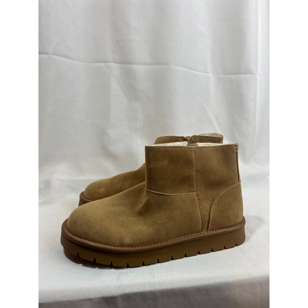 Universal Thread Womens Tan Faux Suede Ankle Boots Faux Fur Lined Size 8 Zip Up